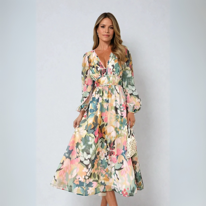Cille | Blomstret boho maxi kjole