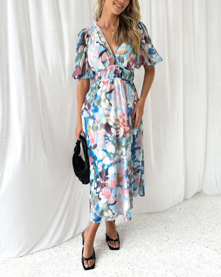 Cille | Blomstret boho maxi kjole