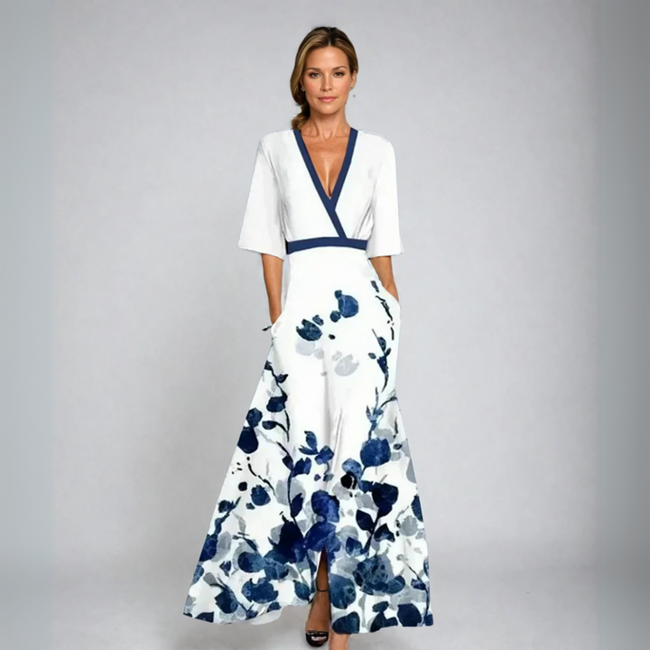 Ragna | Elegant blomsterkjole med V-hals