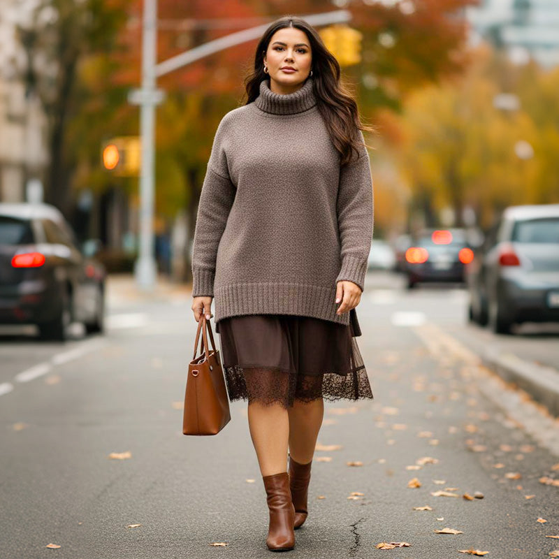 Vinterutsalg – RabattSett med minikjole og genser med høy hals for kvinner