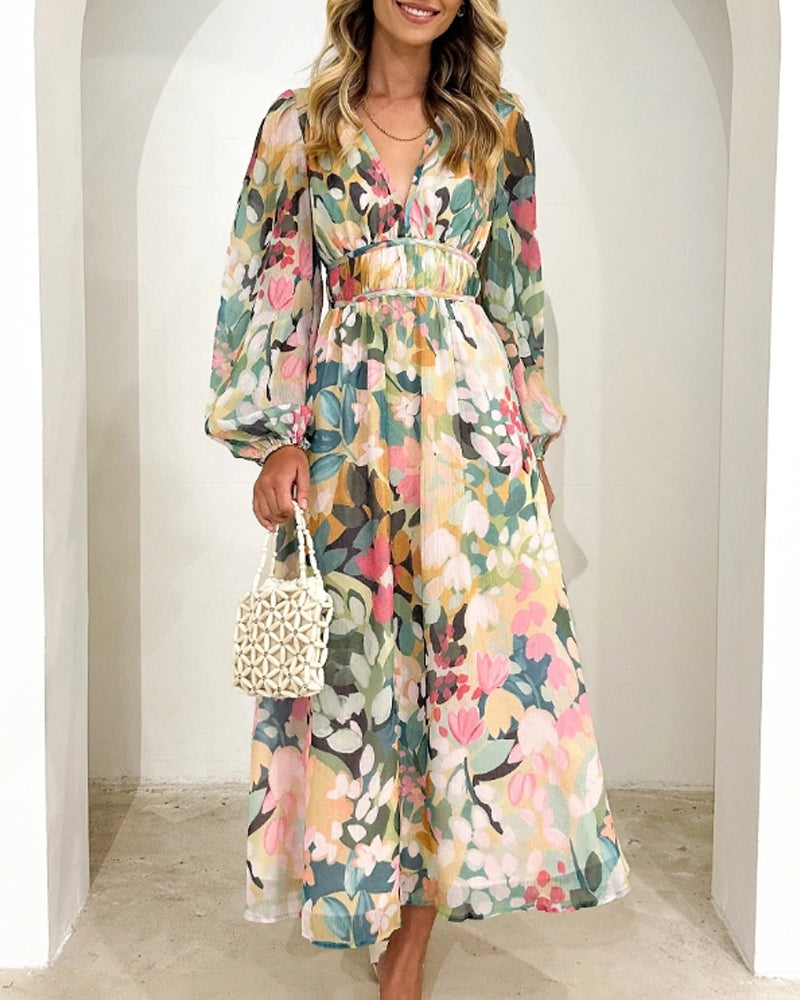 Cille | Blomstret boho maxi kjole
