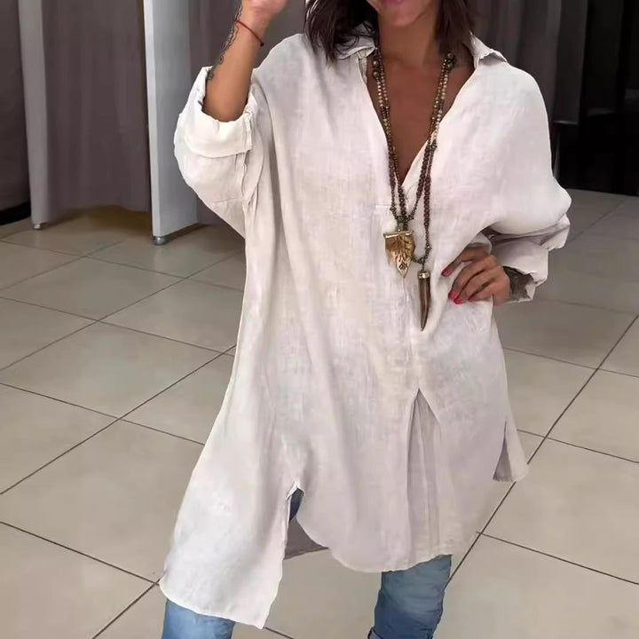 Jarmila |  Overdimensjonert bomullsskjorte med lin